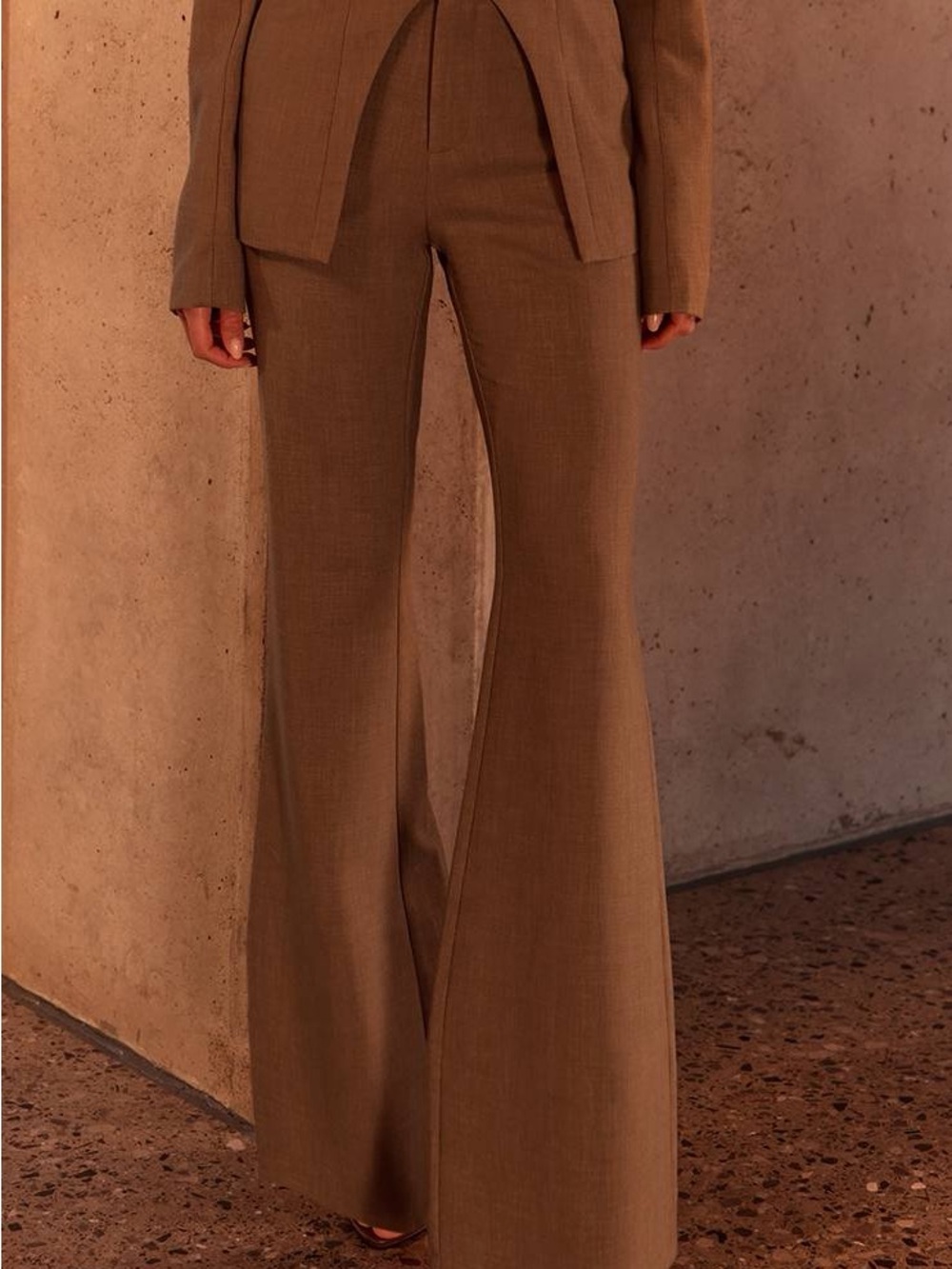 PLT Label Dark Sage Tailored Flared Leg Trousers - Picture 2 of 6